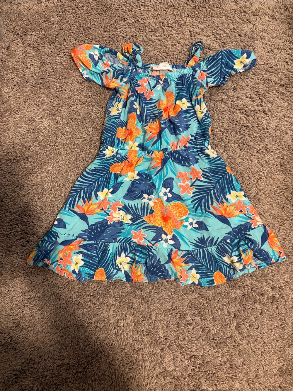 The Children's Place Tropical Floral Off-Shoulder Dress - Teal, Navy & Orange